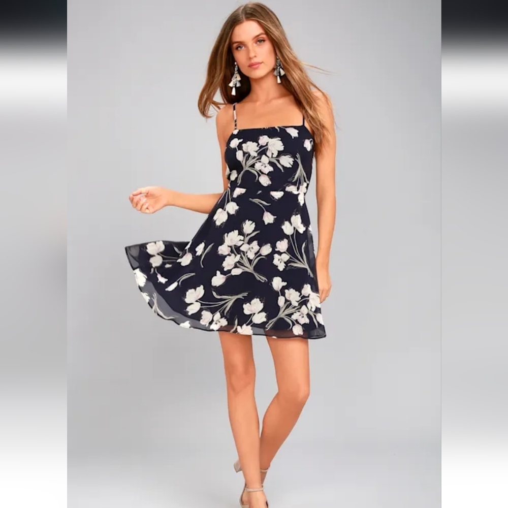 Blooming Beauty Navy Blue Floral Print Dress